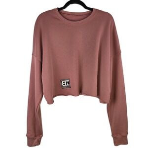 B'Hood Brotherhood Cropped Sweatshirt Women's Size L Raw Hem Crewneck Rose Mauve